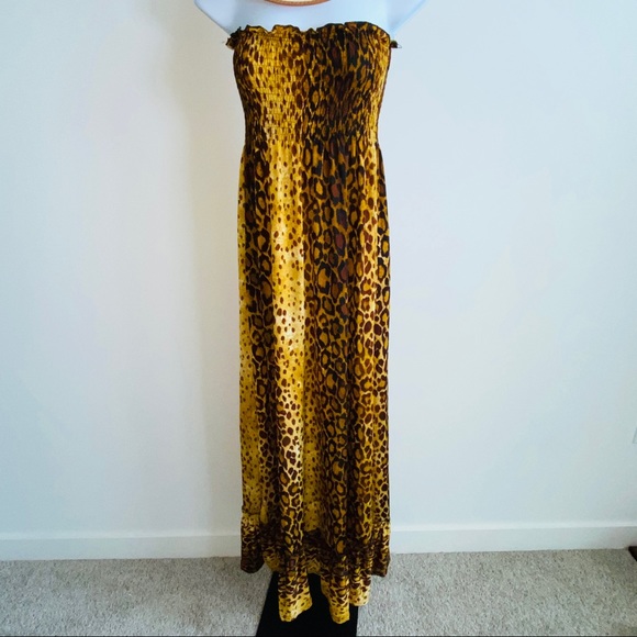 Beautiful Mixed Leopard Print Tube Maxi Dress Size L - Picture 3 of 11